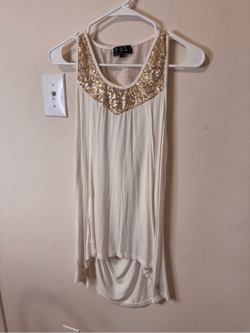 POL Cream Tank Top with Gold Sequin Yoke